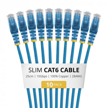 StarTech.com Slim Cat6 U/UTP tinklo kabelis RJ45, 0,25 m, mėlynas, LSZH, 10 vnt. paketas