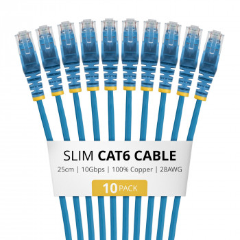 StarTech.com Slim Cat6 U/UTP tinklo kabelis RJ45, 0,25 m, mėlynas, LSZH, 10 vnt. paketas