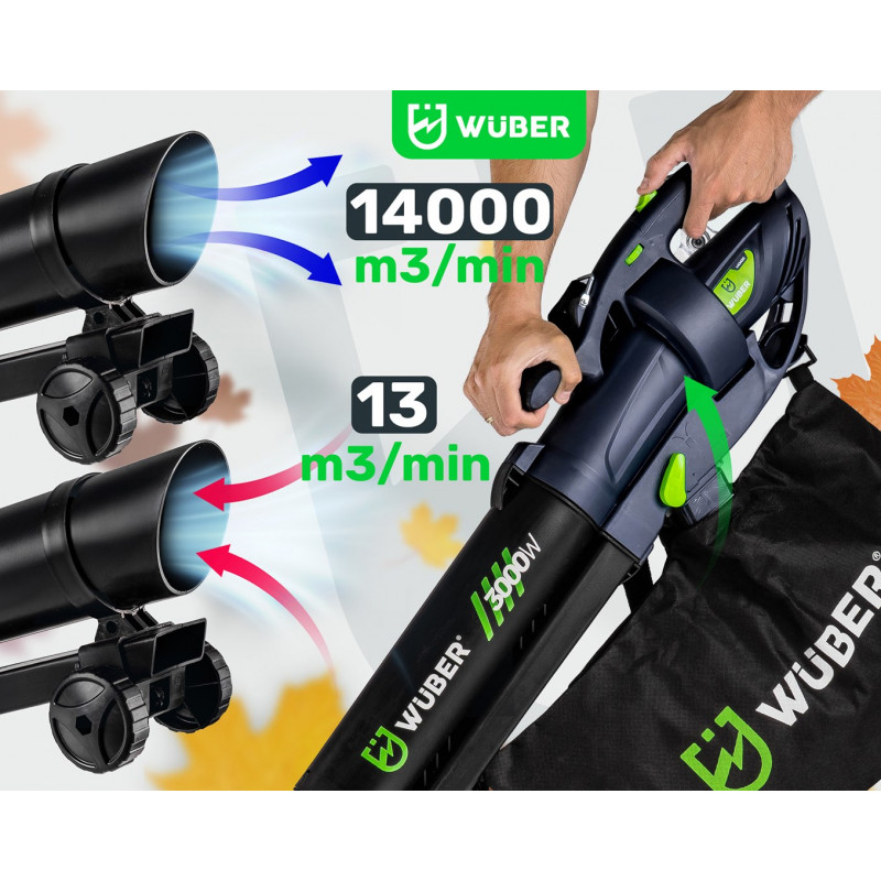 Wuber W43420 elektrinis lapų pūstuvas su smulkintuvu, 3000 W, 10:1