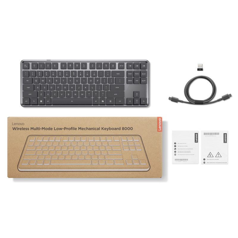 Lenovo belaidė daugiafunkcė mechaninė klaviatūra 8000, vokiškas išdėstymas, pilka