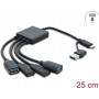 Delock 4 prievadų USB 5 Gbps kabelio šakotuvas su USB Type-C™ arba USB Type-A kištuku į 2 x USB Type-A lizdus + 2 x USB Type-C™ lizdus - 25 cm (64375)