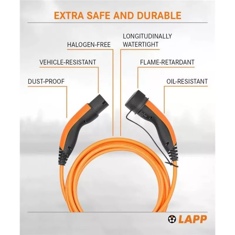 LAPP MOBILITY įkrovimo kabelis Type 2, iki 11 kW, 7 m, oranžinės spalvos (61790)