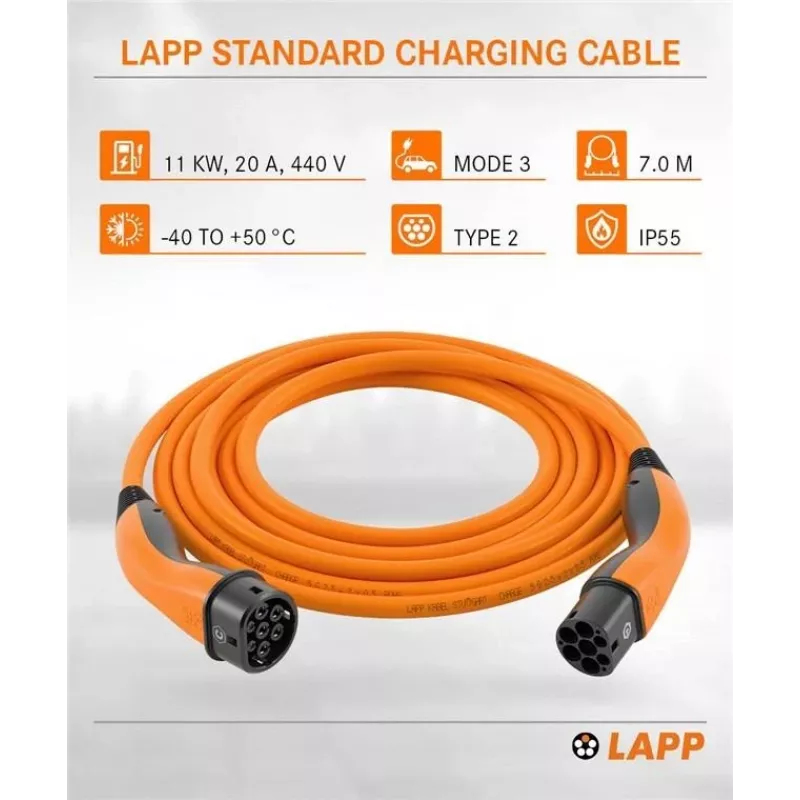 LAPP MOBILITY įkrovimo kabelis Type 2, iki 11 kW, 7 m, oranžinės spalvos (61790)