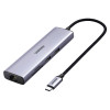 UGREEN 60515 7-in-1 USB-C daugiafunkcis adapteris, 4K HDMI, Gigabit Ethernet, 100 W PD, pilkas