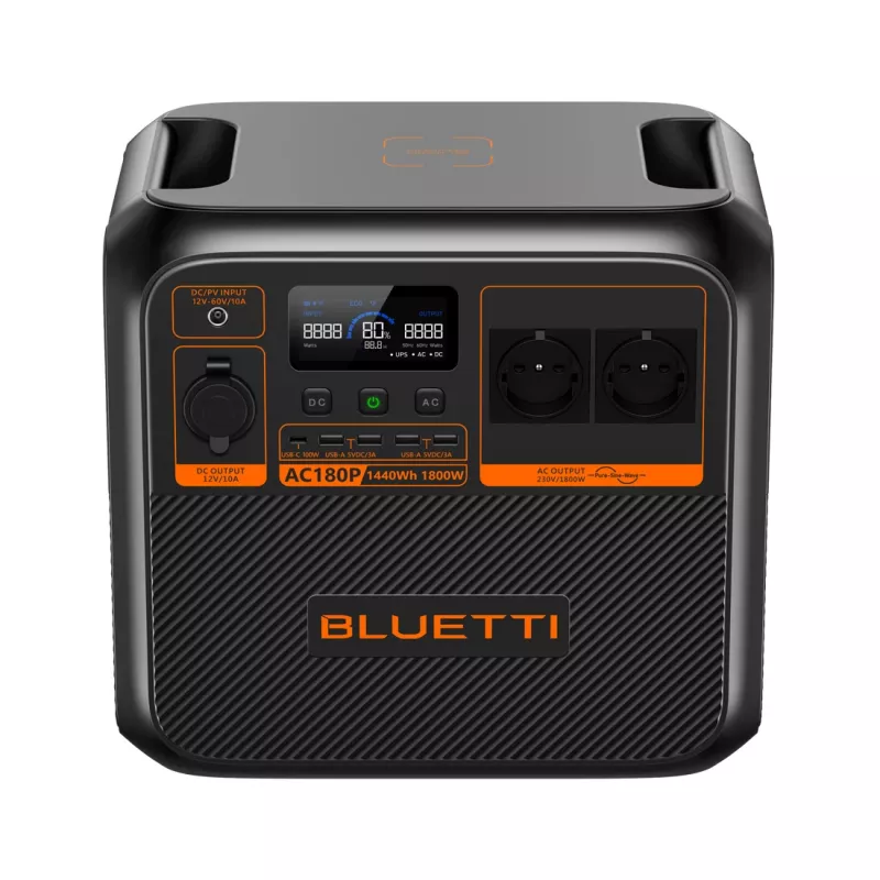 Bluetti AC180P nešiojama elektros stotis, LiFePO4, 36000 mAh, 1800 W, 16 kg