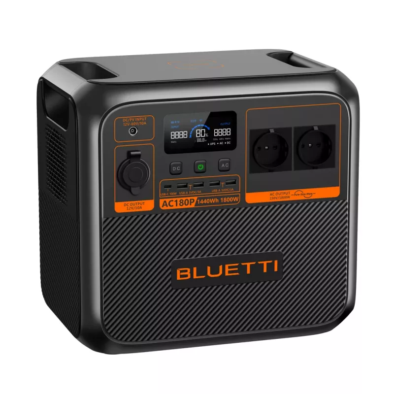 Bluetti AC180P nešiojama elektros stotis, LiFePO4, 36000 mAh, 1800 W, 16 kg
