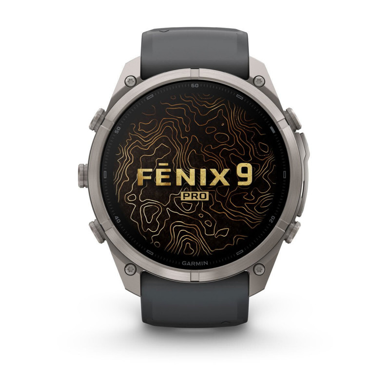 Garmin Fenix 9 Pro išmanusis laikrodis – 51 mm titano korpusas su grafito/juoda silikono apyranke