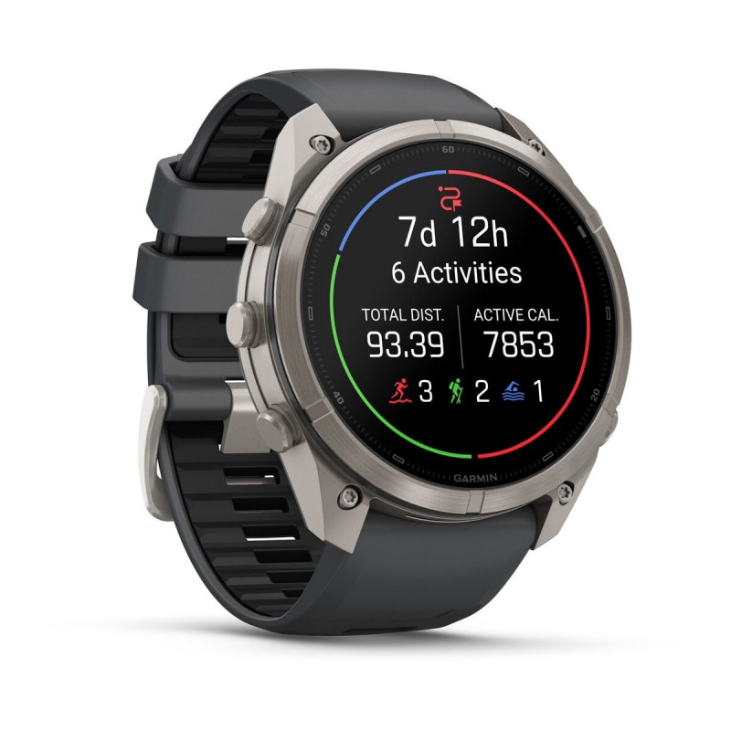 Garmin Fenix 9 Pro išmanusis laikrodis – 51 mm titano korpusas su grafito/juoda silikono apyranke