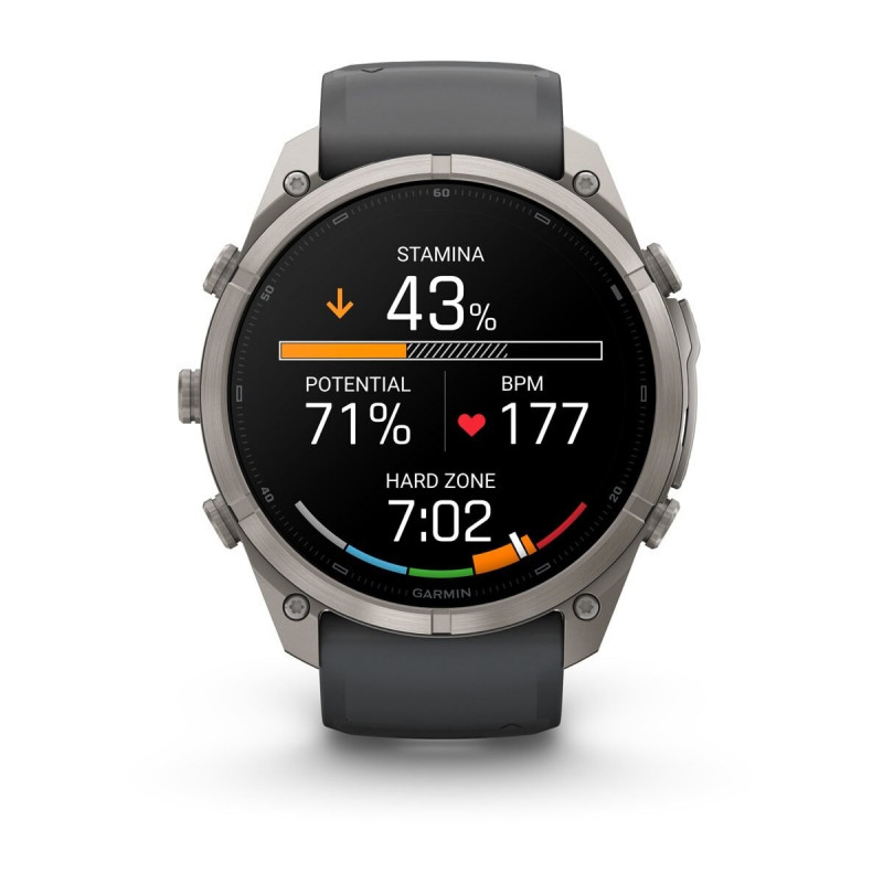 Garmin Fenix 9 Pro išmanusis laikrodis – 51 mm titano korpusas su grafito/juoda silikono apyranke