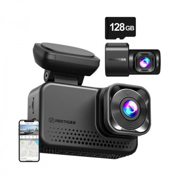 REDTIGER VC70 Wi-Fi 4K + 2.5K vaizdo registratorius su 128GB kortele