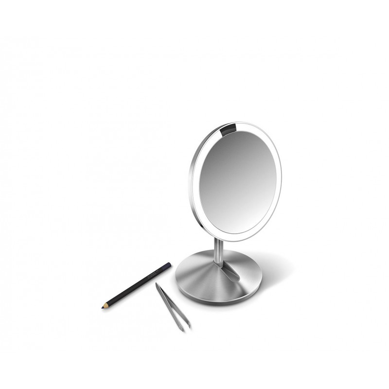 simplehuman sulankstomas veidrodis su jutikliu, 12 cm, įkraunamas, šlifuoto nerūdijančio plieno