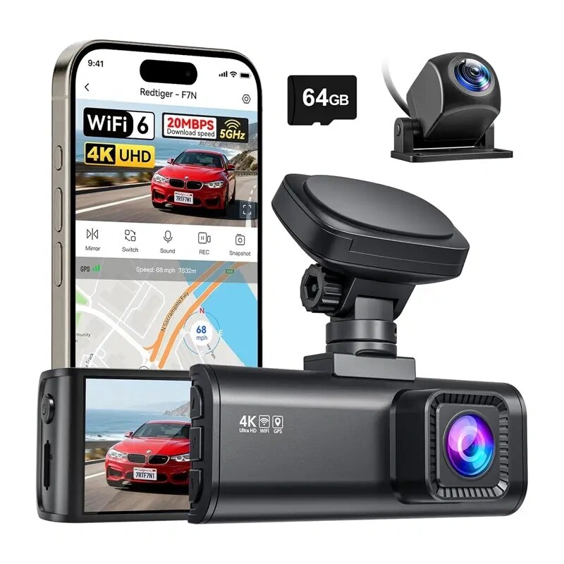 REDTIGER F7N (64G) WiFi 4K + 1080p automobilio vaizdo registratorius