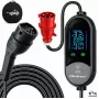 Qoltec mobilus EV įkroviklis elektromobiliams ir hibridiniams automobiliams, 2-in-1 reguliavimas, Type 2, 7 kW, 230 V, CEE 32 A, LED, 5 m