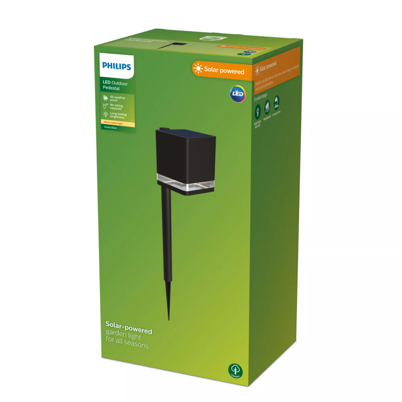 Philips LED lauko šviestuvas su smaigaliu, saulės energija, Virona, 1.8W, juodas