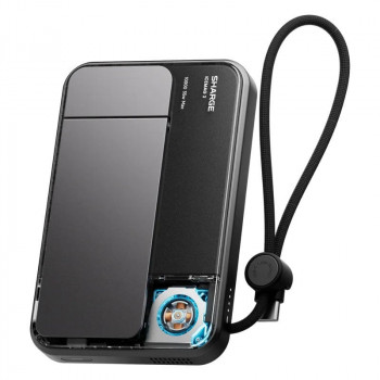 SHARGE ICEMAG 3 nešiojamas akumuliatorius, 10 000 mAh, 25 W Qi2, 35 W USB-C, juodas