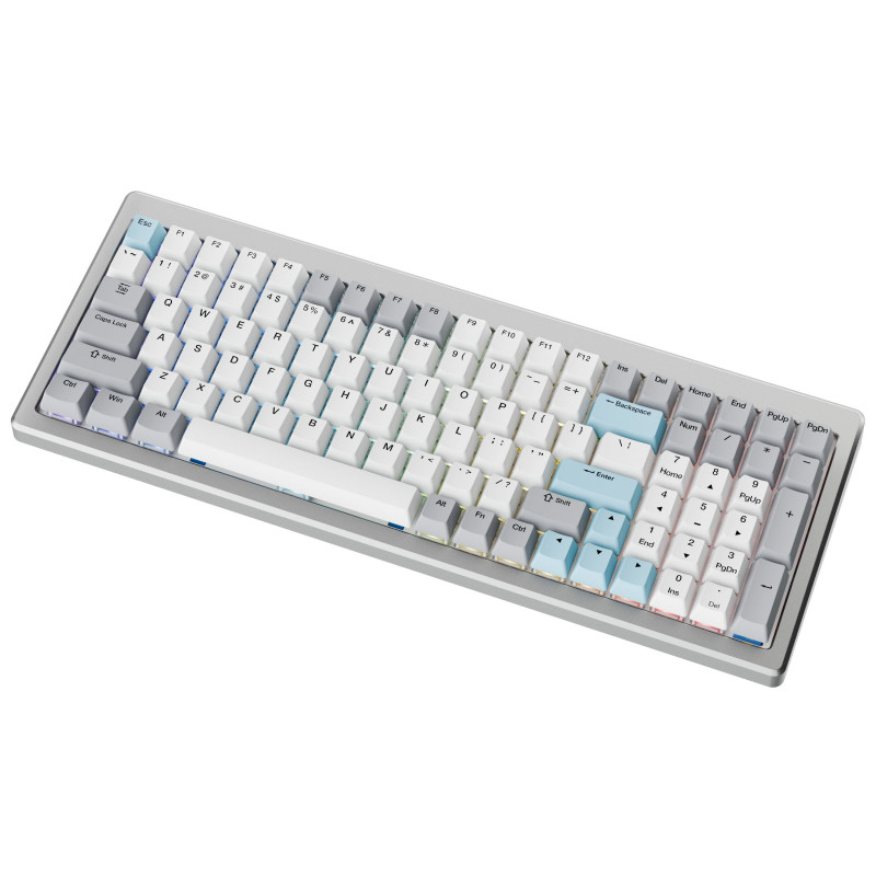 Ducky Cushion 98 žaidimų klaviatūra, 96%, US išdėstymas (ANSI), Shush raudoni jungikliai - sidabrinė (DKCUS2598-DSUSPHCC4S1)