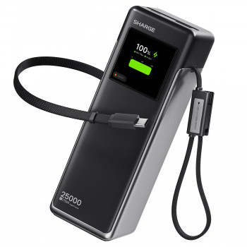SHARGE HyperTower 170 nešiojamas įkroviklis, 25 000 mAh, 170 W, 4-in-1, juodas
