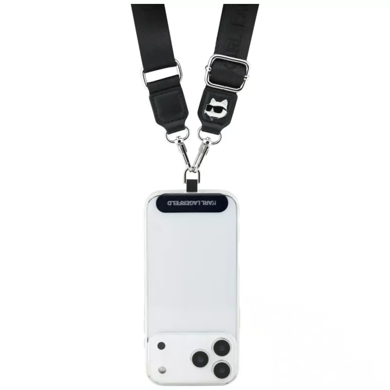Karl Lagerfeld universalus dirželis Tether Patch Choupette Metal Logo, juodas, KF002656