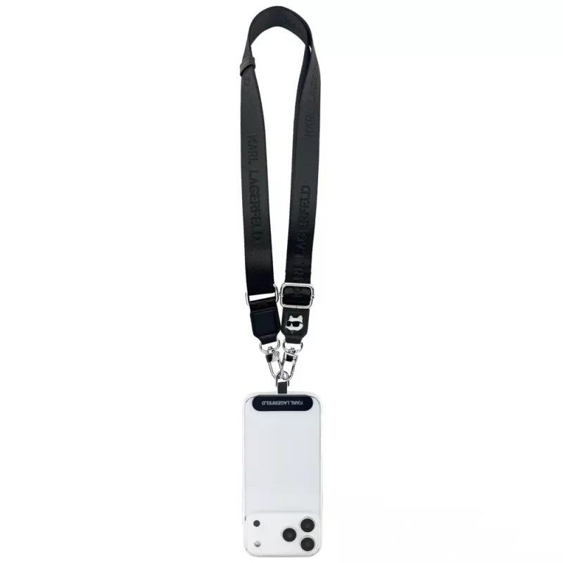 Karl Lagerfeld universalus dirželis Tether Patch Choupette Metal Logo, juodas, KF002656