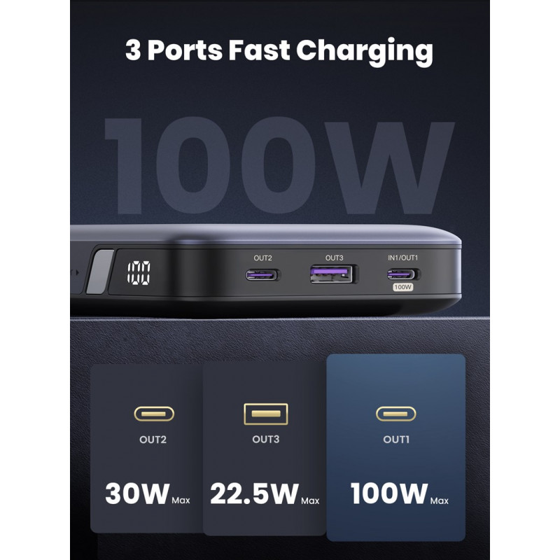 Ugreen PB720 nešiojamas įkroviklis 20000 mAh, pilkas