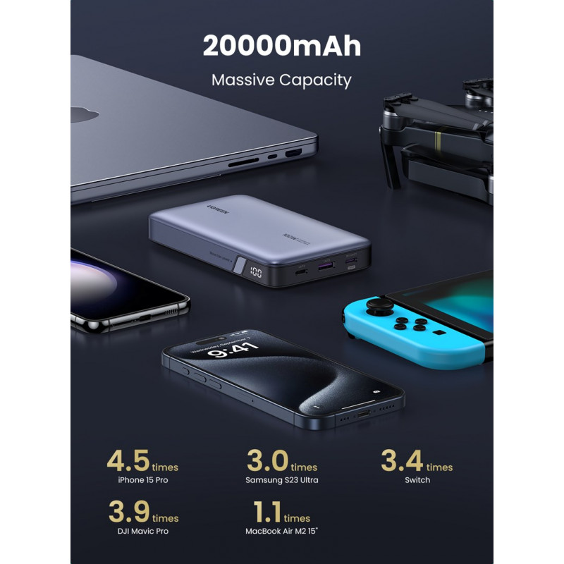 Ugreen PB720 nešiojamas įkroviklis 20000 mAh, pilkas