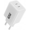 Forcell F-Energy GaN III Crystal Color VT-60 60W PD QC 4.0 sieninis įkroviklis su 2x USB-C, baltas + kabelis