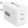 Forcell F-Energy GaN III Crystal Color VT-60 60W PD QC 4.0 sieninis įkroviklis su 2x USB-C, baltas + kabelis