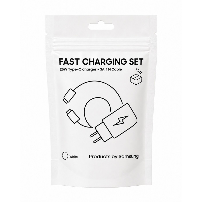 Samsung kelioninis adapteris TA800 su USB-C į USB-C kabeliu, baltas