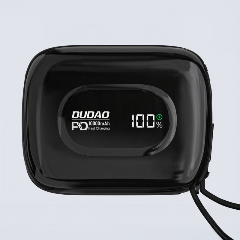Dudao K32 nešiojamas įkroviklis (išorinis akumuliatorius) 22.5W, 10000 mAh, su įmontuotais USB-C/Lightning kabeliais, juodas