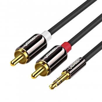 UGREEN AV116 garso kabelis RCA į AUX 3.5mm, 1 m, juodas