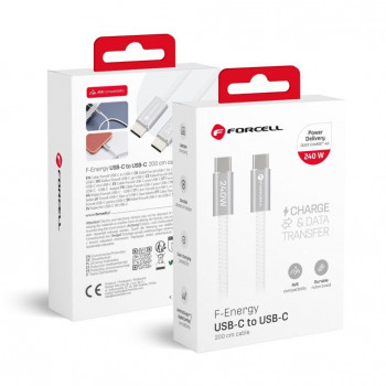 Forcell USB laidas USB-C į USB-C, 2 m, 240 W, baltas