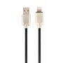 Gembird USB 2.0 kabelis USB-A kištukas – Lightning kištukas, guminis pintas, 1 m, juodas (CC-USB2R-AMLM-1M)