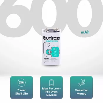 Uniross Power Plus šarminė baterija 6LR61 9V 600mAh, 1 vnt.