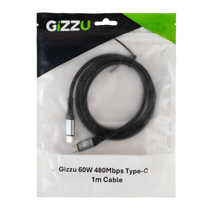 Gizzu USB-C – USB-C kabelis 60W 480Mbps, 1 m