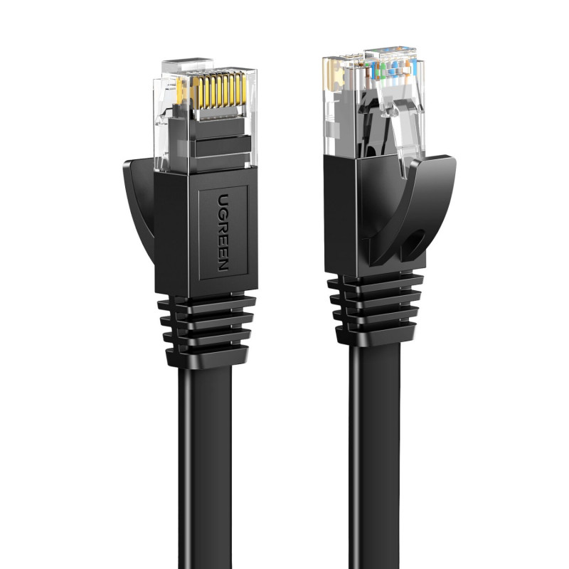 Ugreen plokščias Cat6 U/UTP komutacinis kabelis RJ45, 0,5 m, juodas
