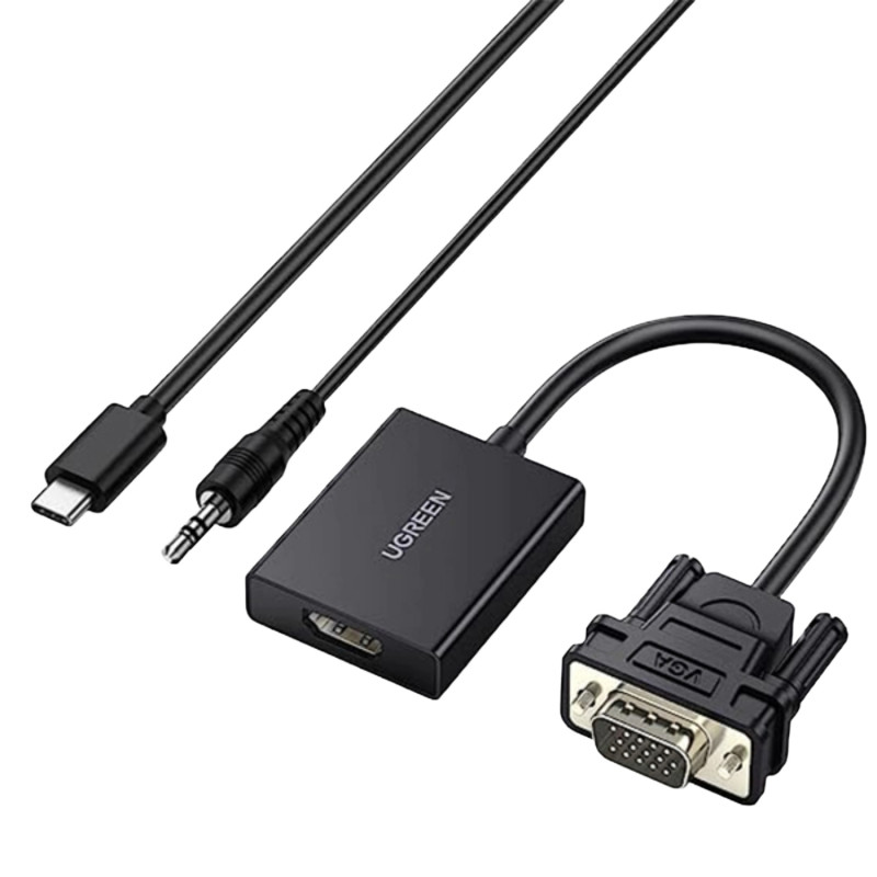 UGREEN CM513 VGA į HDMI konverteris, vyriškas į moterišką, 1080p Full HD, juodas