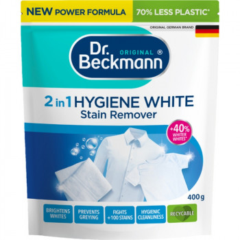 Dr. Beckmann dėmių valiklis milteliais šviesiems audiniams Hygiene White 2in1, 400 g