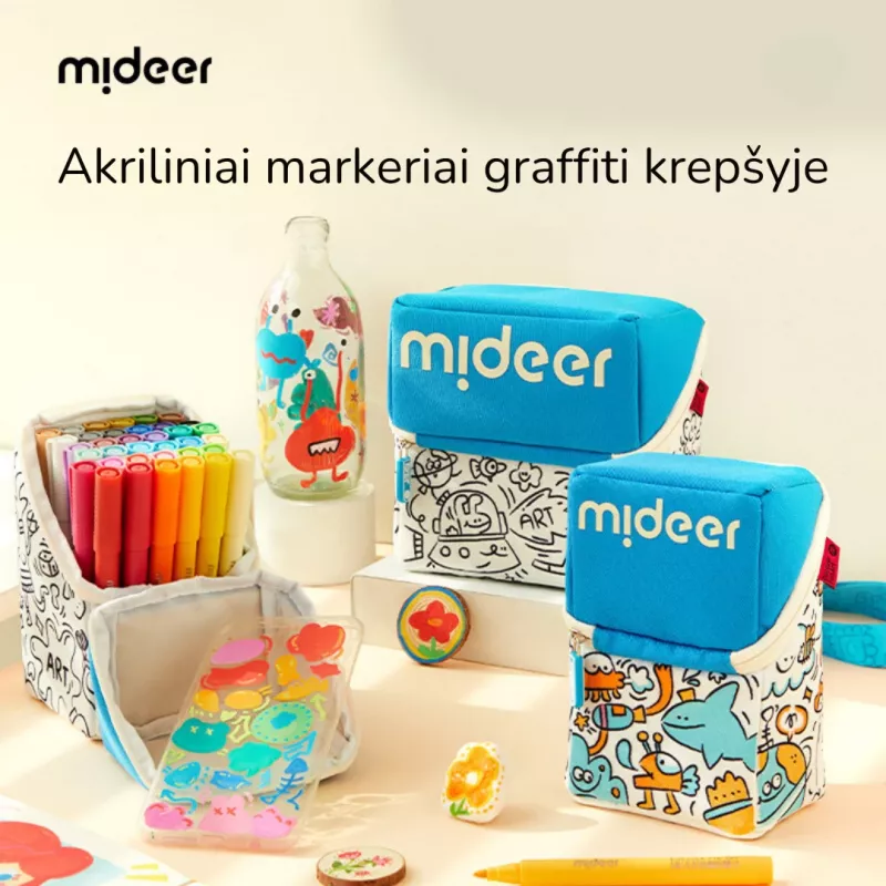 Mideer akriliniai flomasteriai su šepetėlio antgaliu dėkle, 36 spalvos