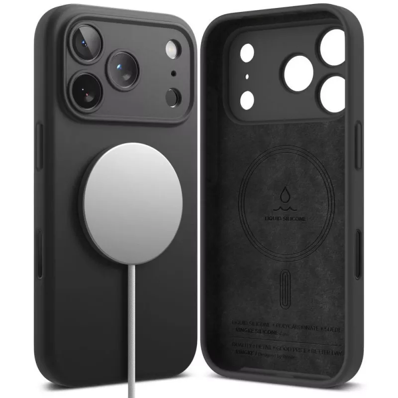 Ringke silikoninis magnetinis MagSafe dėklas iPhone 18 Pro Max, juodas
