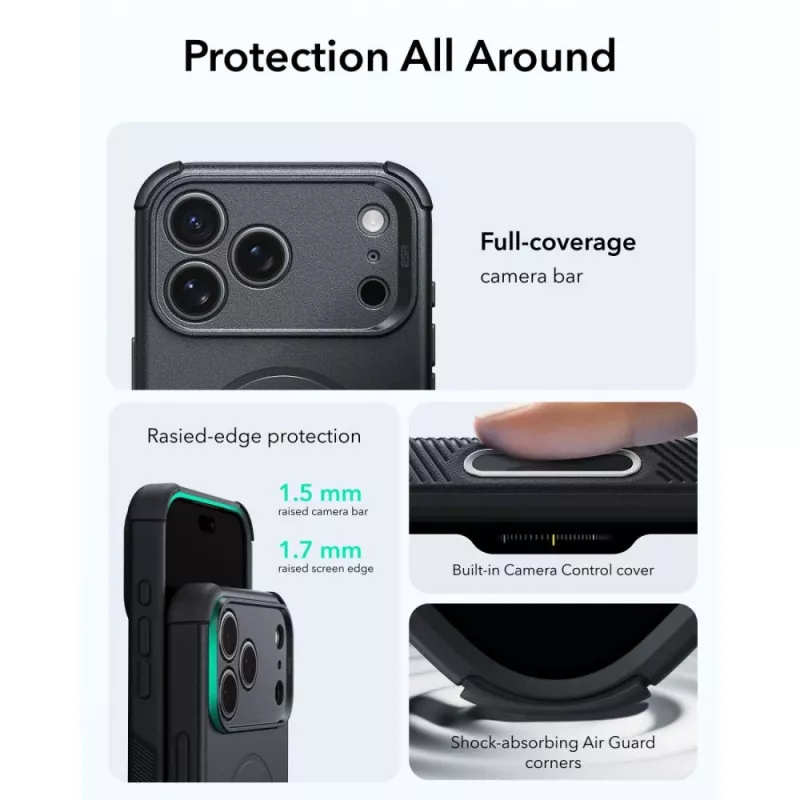 ESR Cyber Tough MagSafe dėklas iPhone 17 Pro / 18 Pro, juodas