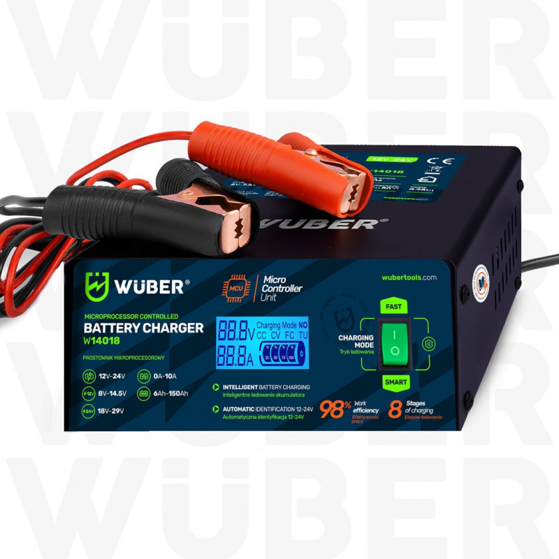 Wuber W14018 mikroprocesorinis automobilio akumuliatoriaus įkroviklis, 10 A, 6-150 Ah, 2-24 V