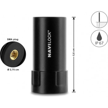 Navilock GNSS daugiajuostė antena su SMA kištuku, 35 dB, aktyvi, lauko, juoda, 5,6 cm