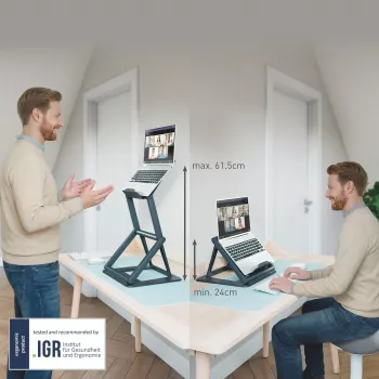 Leitz Ergo 2-in-1 sėdimos-stovimos nešiojamojo kompiuterio stovas, juodas (65890089)