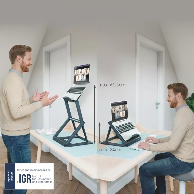 Leitz Ergo 2-in-1 sėdimos-stovimos nešiojamojo kompiuterio stovas, juodas (65890089)