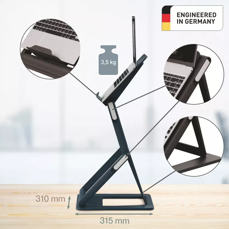 Leitz Ergo 2-in-1 sėdimos-stovimos nešiojamojo kompiuterio stovas, juodas (65890089)
