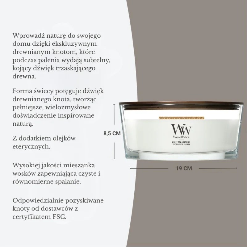 WoodWick White Teak Ellipse žvakė, 453,6 g