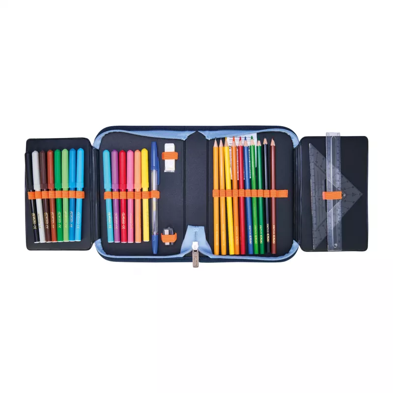 herlitz Tech Mech pieštukų dėklas, 31 dalių, pagamintas iš poliesterio, matmenys: (W)205 x (D)140 x (H)38 mm, 2 atvartai