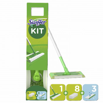 Swiffer Sweeper pradinio rinkinio komplektas su 11 šluostėmis (sausos 8 vnt. + šlapios 3 vnt.)