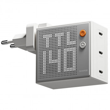 SHARGE Pixel 140 GaN įkroviklis, 140W, 3x USB-C, taškinės matricos ekranas - baltas