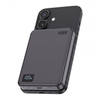 Ksix Powerbank Magslim 10000 mAh magnetinis 15W USB-C PD 20W su skaitmeniniu ekranu, juodas